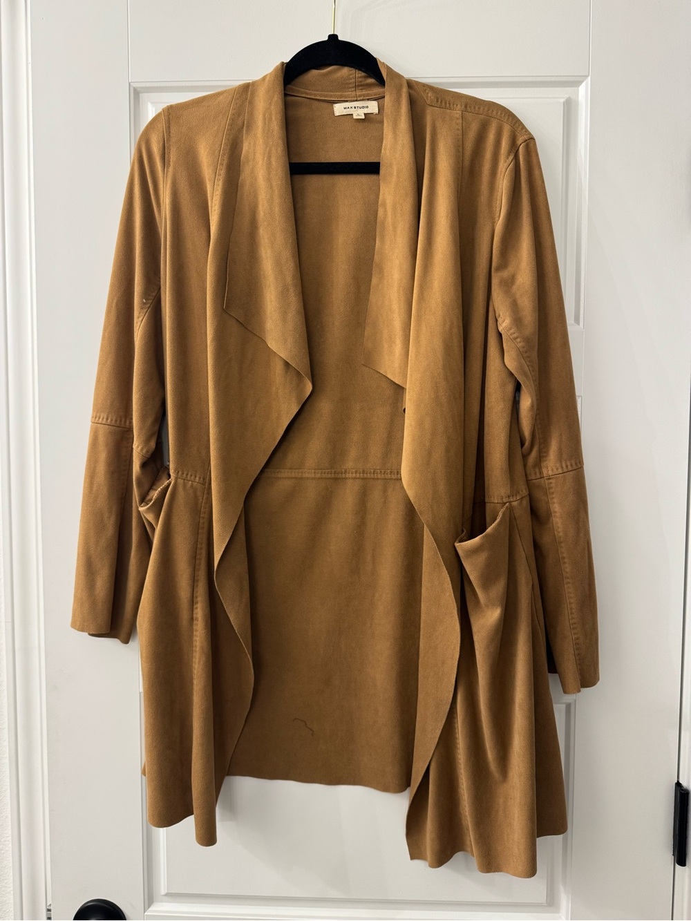 Max Studio Draped Suede-Look Trench Coat - Camel